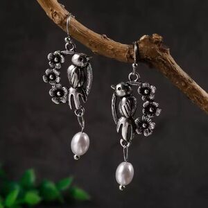 🌷5/25$ Vintage Birds Flower Indian Jewelry Dangle Earrings